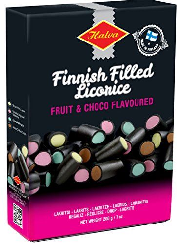 Halva Finnish Filled Licorice (Liquorice) Fruit & Choco Flavoured 200g Box