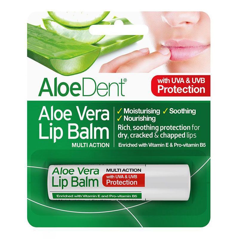 Aloe Dent Aloe Vera Lip Balm 4g with Tea Tree & Lysine - Solid Stick
