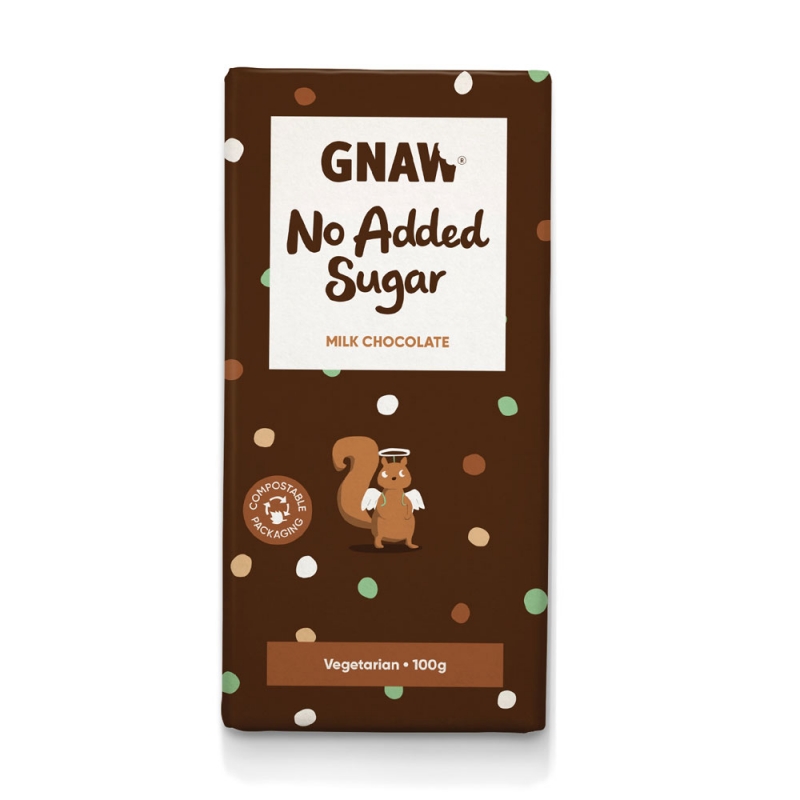 gnaw no added sugar milk chocolate bar 100g