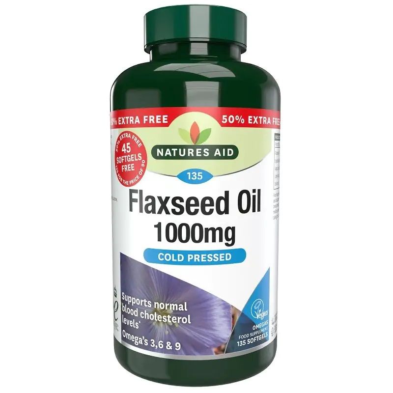 Natures Aid Flaxseed Oil 1000mg 135 Capsules - 135 for the price of 90