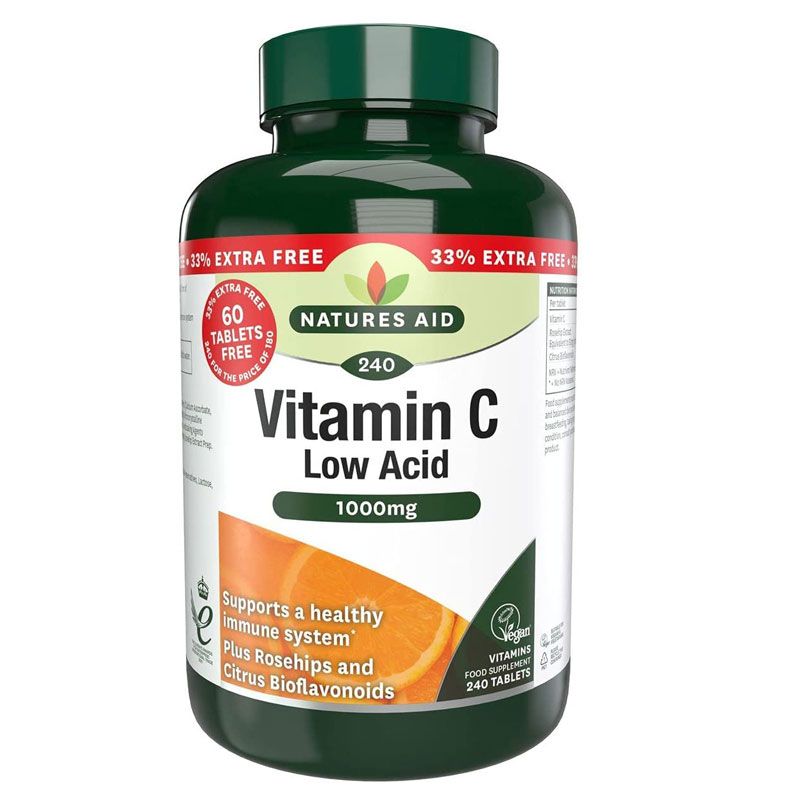 Natures Aid Low Acid Vitamin C 1000mg 240 Tablets EXTRA VALUE PACK