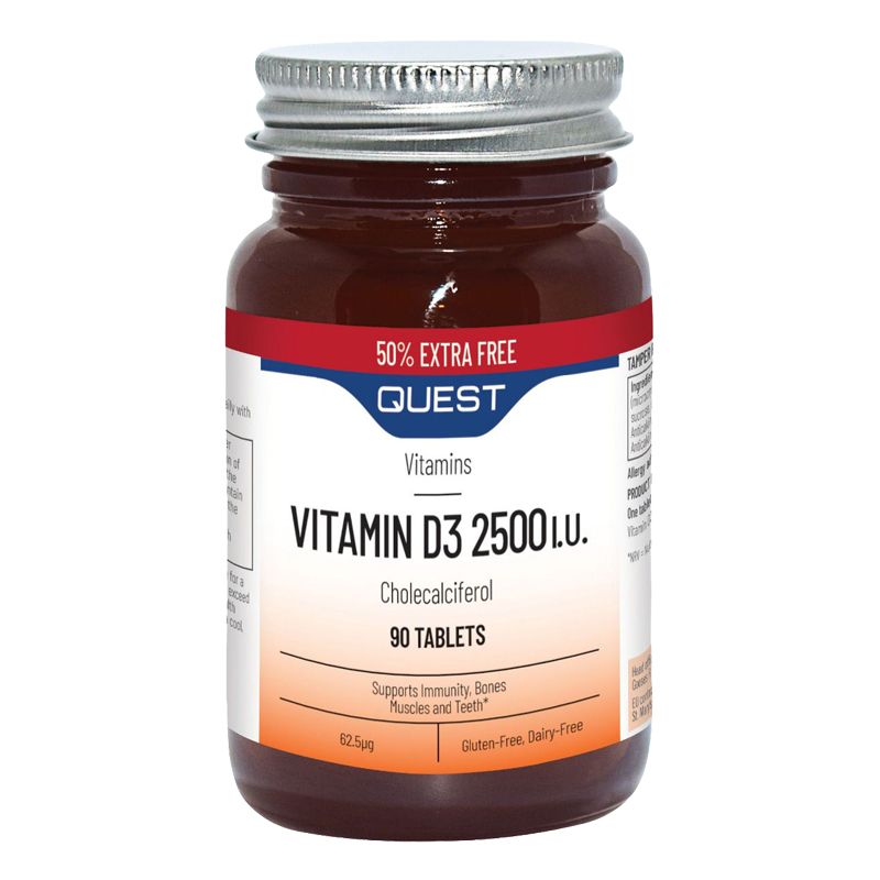 Quest Vitamin D3 2500iu Cholecalciferol 90 Tablets EXTRA VALUE PACK - 90 for price of 60