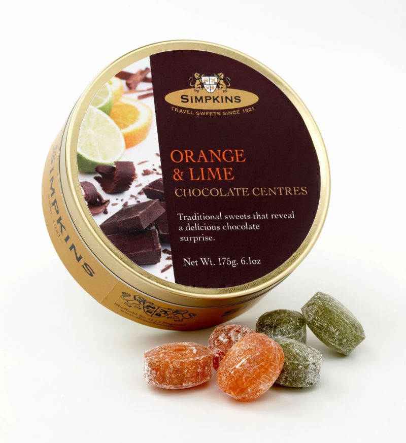 Simpkins Travel Sweets - Chocolate Centred Orange & Lime 175g