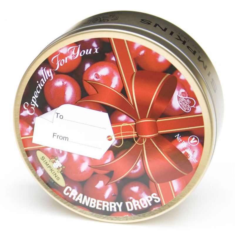 Simpkins Travel Sweets - Cranberry Drops Ribbon Gift Tin 200g