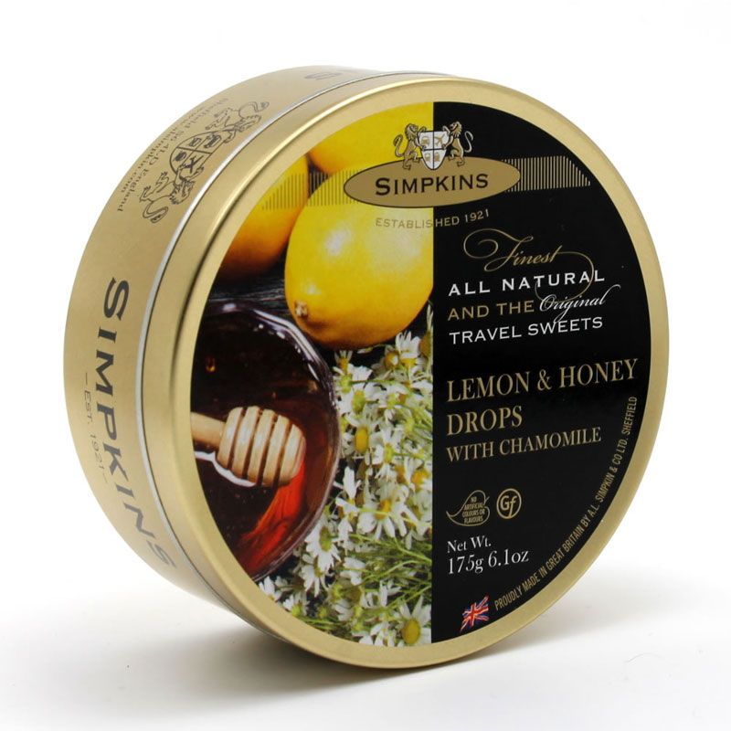 Simpkins Travel Sweets - Lemon & Honey Drops with Chamomile 175g Tin