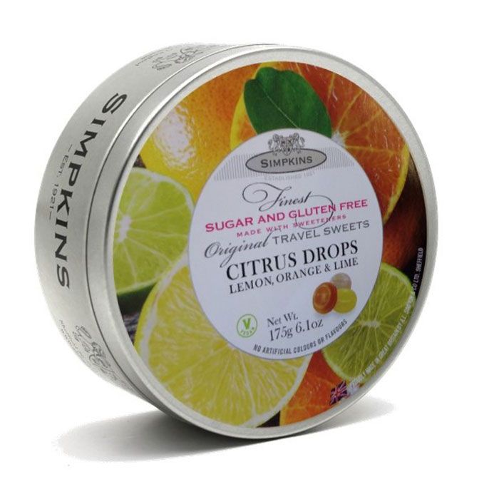Simpkins Sugar & Gluten Free Citrus Flavoured Travel Sweets 175g Tin