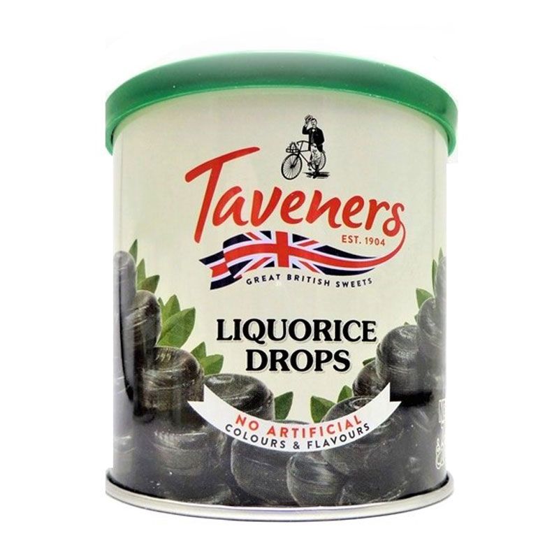 Taveners Liquorice Drops 200g Tin