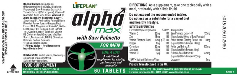 Lifeplan Alpha Max with Saw Palmetto for Men 