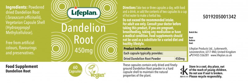Lifeplan Dandelion Root 450mg 60 Capsules 