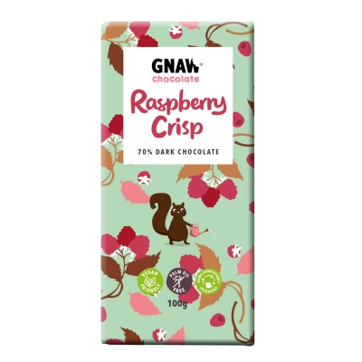 gnaw raspberry crisp dark chocolate bar 100g
