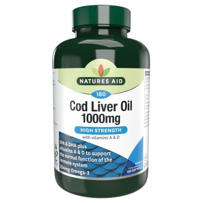 Natures Aid High Strength Cod Liver Oil 1000mg 180 Capsules - Better Than Half Price
