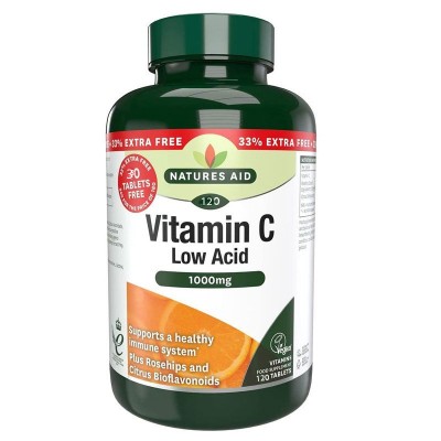 Natures Aid Low Acid Vitamin C 1000mg 120 Tablets EXTRA VALUE PACK