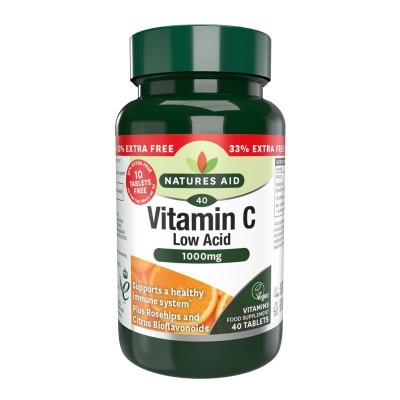 Natures Aid Low Acid Vitamin C 1000mg 40 Tablets EXTRA VALUE PACK