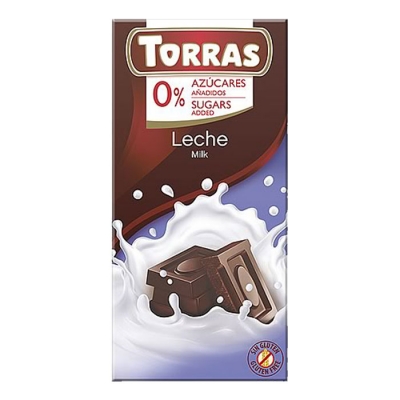 torras no added sugar milk chocolate 75g bar